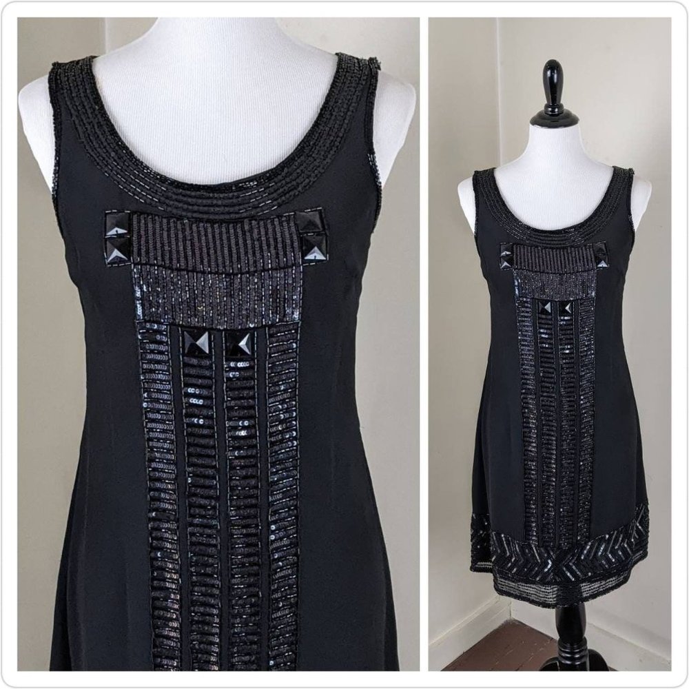 Sparkly Black Women's Mini Cocktail Slip Dress | Shimmery Beaded Evening Gown